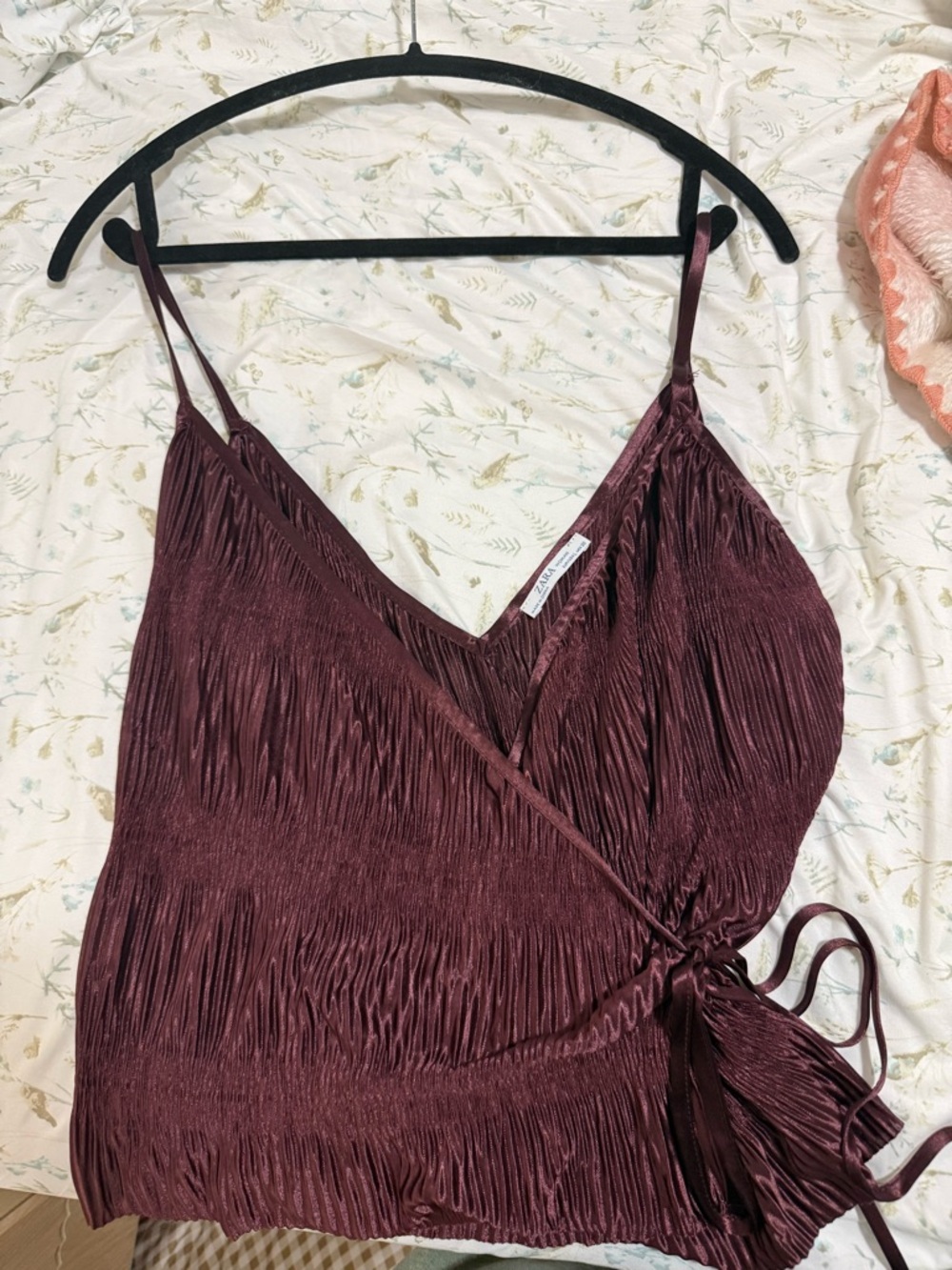 Zara Pleated Satin Wrap Cami in Deep Wine